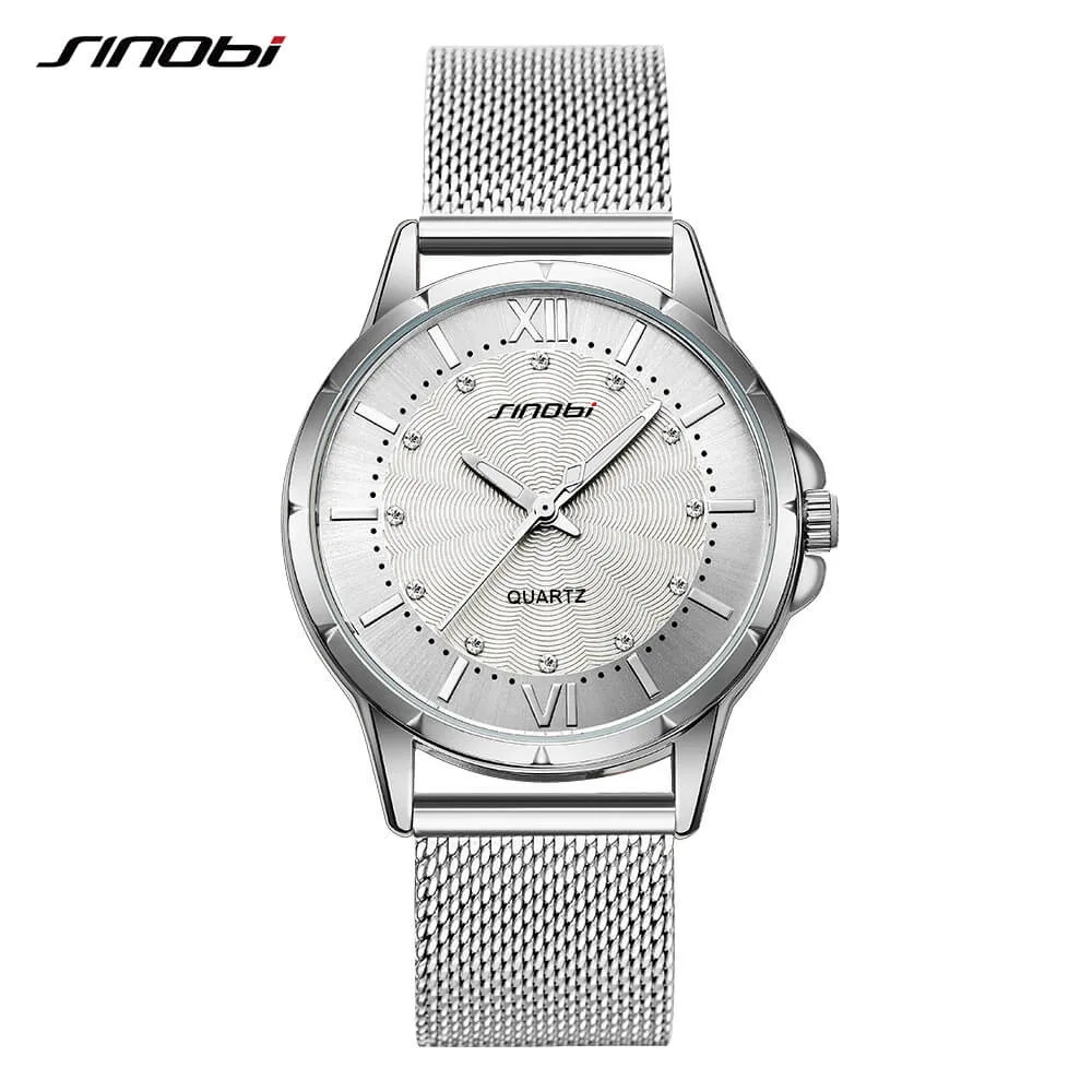 Silver Reloj mujer sinobi, Женские Простые кварцевые часы, Дамский Топ бренд, роскошные женские наручные часы Geneva, женские часы, Relogio Feminino - Цвет: Silver