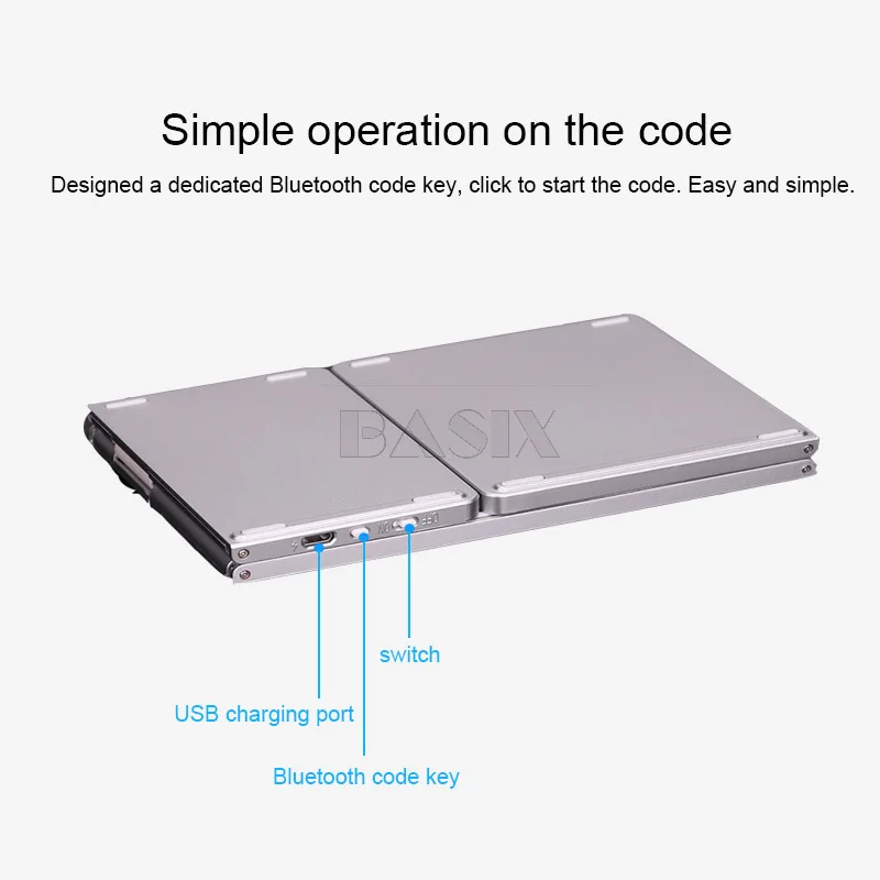 

Basix Folding Bluetooth Keyboard BT Mini Portable Keyboard Wireless Foldable Touchpad Keypad for IOS/Android/Windows Ipad Tablet