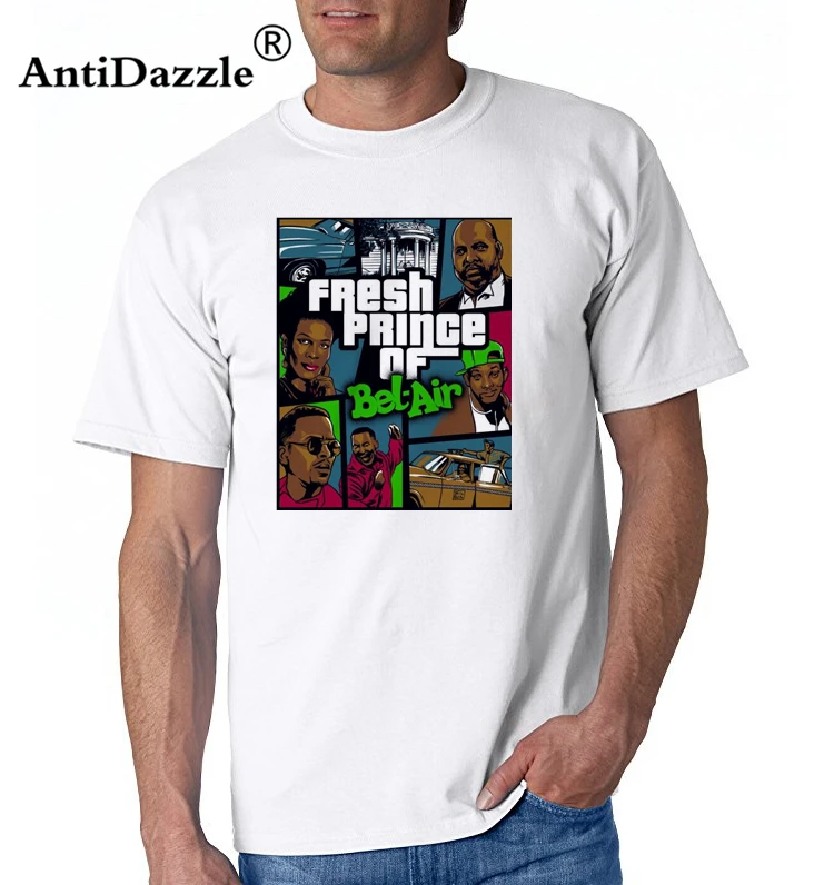 Мультфильм футболка мужская GTA Свежий принц Bel Air Crewneck Футболка Organnic хлопка с
