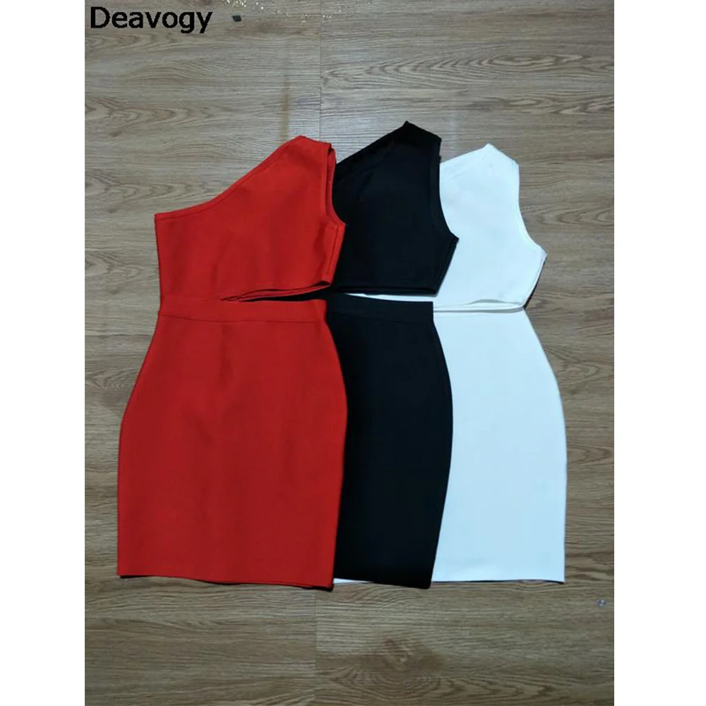 Deavogy Новинка 2017 года Для женщин Черный красный белый цвета одно плечо Bodycon