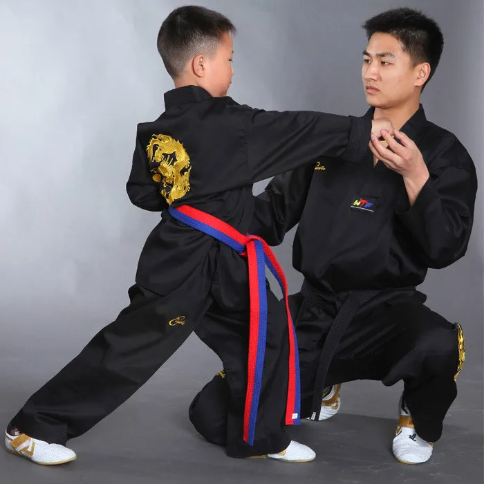 

High quality black Tae kwon do uniforms suits TKD taekwondo clothing sets unisex adult child embroidery taekwondo Karate clothes