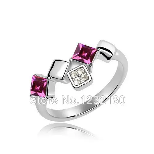 Fashion Purple 3.70g Wedding Bands Romantic Gold Plated Austrian Crystal Geometric Women Ring 2014 Compatible With Party | Украшения и