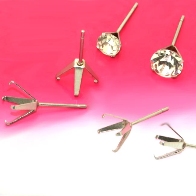30pcs  Stainless steel  Ear Stud  4-6mm Four Claw Setting Blank Base DIY Jewelry Findings No Fade