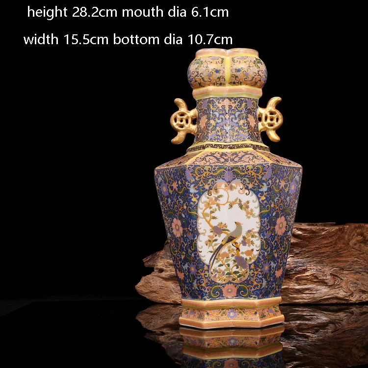 Эмаль Yongzheng год династии Цин Золотая ваза двойные Eears антикварная фарфоровая