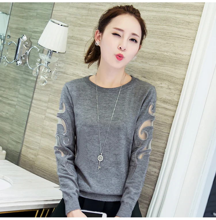 Autumn and winter new Korean Slim short paragraph sweater jacket lace stitching knit shirt Ms. low round neck bottomi | Женская одежда