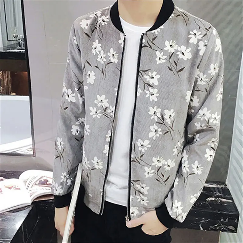 Бесплатная доставка Стильные мужские куртки-бомберы с цветочным принтом длинным