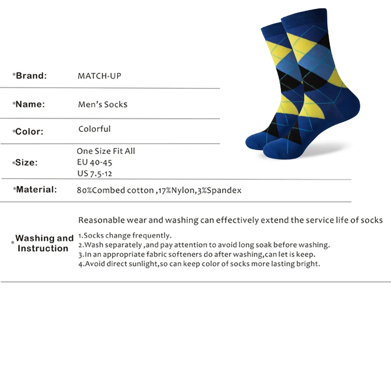 Матч Для мужчин Красочные Argyle хлопок экипажа Носки бренд Бизнес (5 пар/лот)|crew