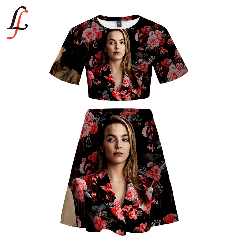 Killing Eve TV Sexy Lady Beach 2 Piece Sets K Pop Party Dress Set Crop Top Harajuku and Short Skirt Modis Girl Summer | Женская одежда