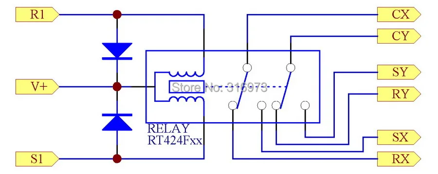 Модуль реле мощности 4 DPDT 8A с пассивным изгибом/фиксацией на DIN рейке версия 12 В|relay