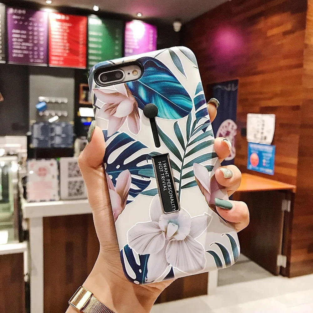 Art Flowers Green Leaf Phone Case For iPhone XS Max XR 6 6S 7 8 Plus X Retro Style Flower Floral hard stand holder Back Cover |