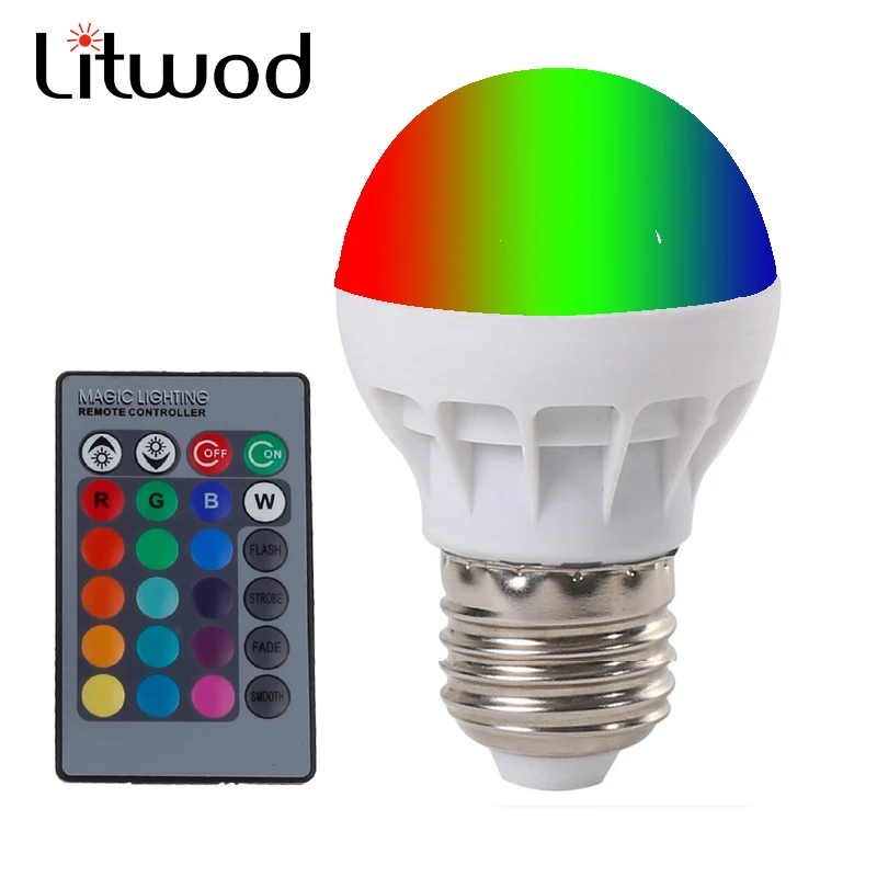 Litwod Z15 E27 LED RGB волшебная лампа 3 Вт AC85-265V 220 В Светодиодный прожектор + Ir-afstandsbediening - Фото №1