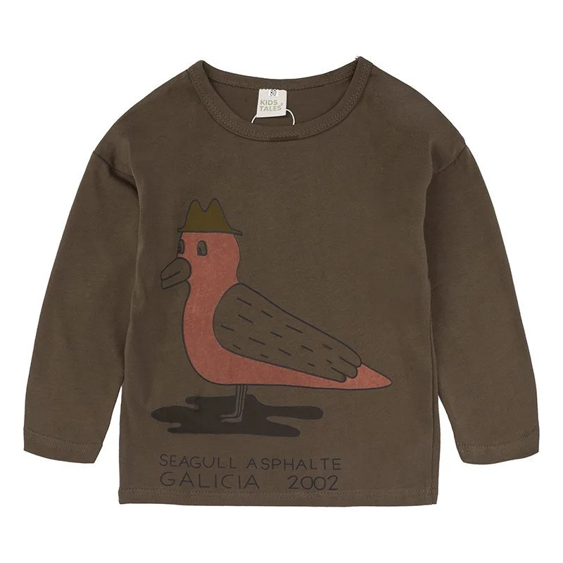 Brown Bird Модная Детская Толстовка Детские хлопковые повседневные толстовки с длинными рукавами и круглым вырезом с героями мультфильмов для мальчиков от 12 месяцев до 8 лет, одежда для маленьких девочек - Цвет: Brown Bird