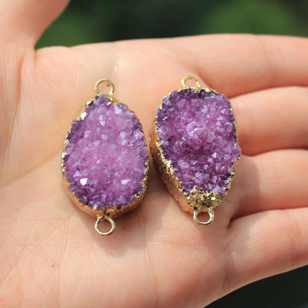 Оптовая продажа уникальный зеленый фиолетовый Drusy натуральный камень