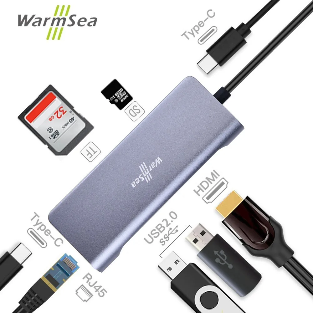 USB Type C HUB Thunderbolt 3 Adapter USB-C Dongle To HDMI 4K with RJ45 PD 2.0 Ports TF Slot Micro SD Card for MacBook pro | Компьютеры и