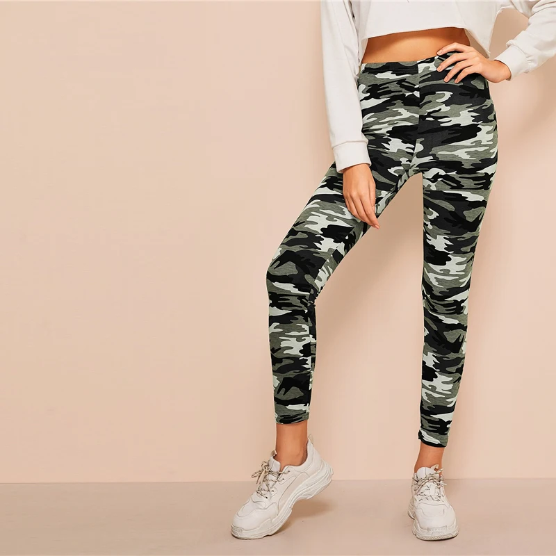 SHEIN, камуфляжные леггинсы с принтом, женские леггинсы,, повседневный стиль, весна, лето, Осень, эластичные леггинсы для фитнеса