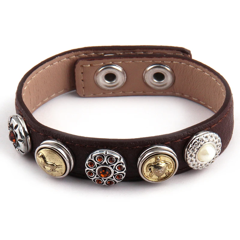 Браслеты из коричневой кожи 1 2 см 5 металлических кнопок|button jewelry|leather braceletflower bracelet