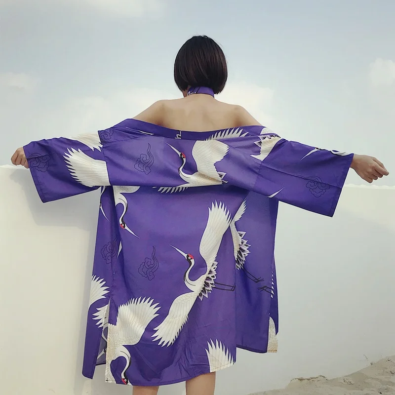Новинка 2019 японское кимоно юката Haori женский костюм с красным краном