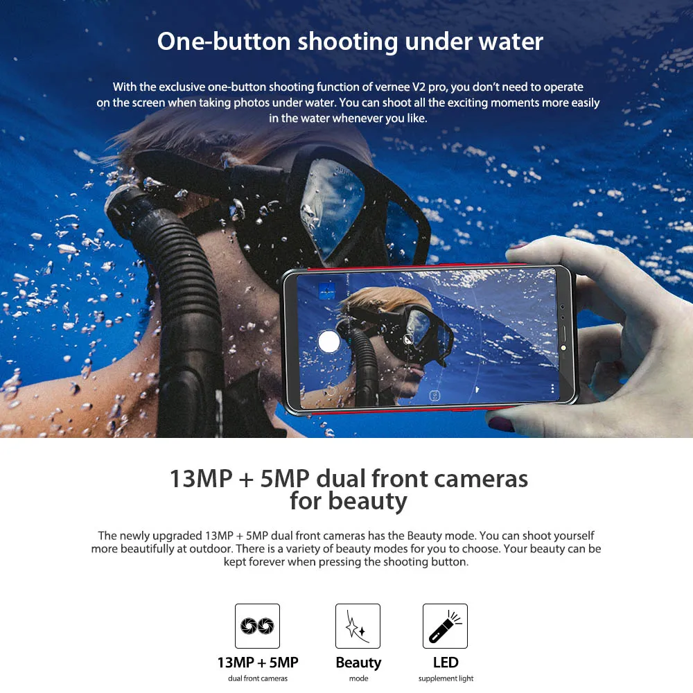 Vernee V2 Pro 4G мобильный телефон IP68 Водонепроницаемый FHD+ 2160*1080p Face ID 6 ГБ+ 64 ГБ 21 Мп+ 5 Мп 13 МП+ 5 МП 4 камеры 6200 мАч прочный телефон