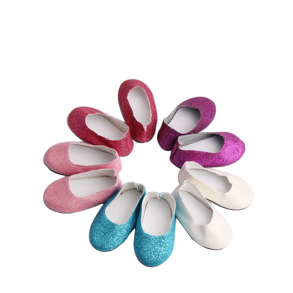 

18 inch Girls doll shoes Princess shoe shiny flats American new born accessories Baby toys fit 43 cm baby s82