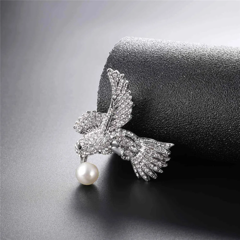 U7 Full Crystal Eagle Pin Brooch Lovely Gift Women Jewelry Rhinestone Pearl Bird Animal Brooches Banquet Accessories B138 | Украшения и