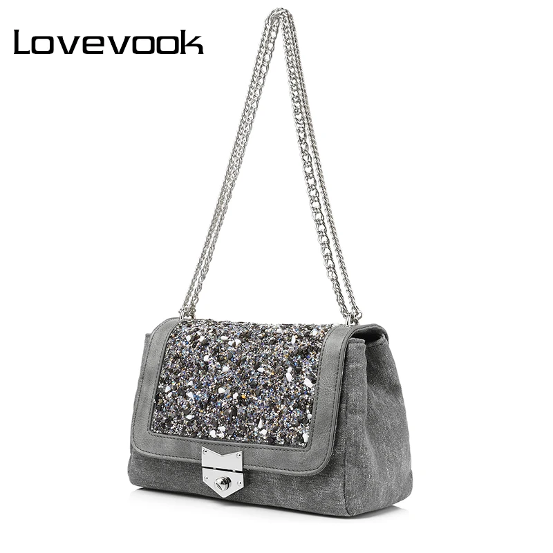 LOVEVOOK брендовая сумка на плечо с цепочкой Женская модная Холщовая Сумка женские сумки известных брендов сумки-мессенджеры с высококачественными бриллиантами