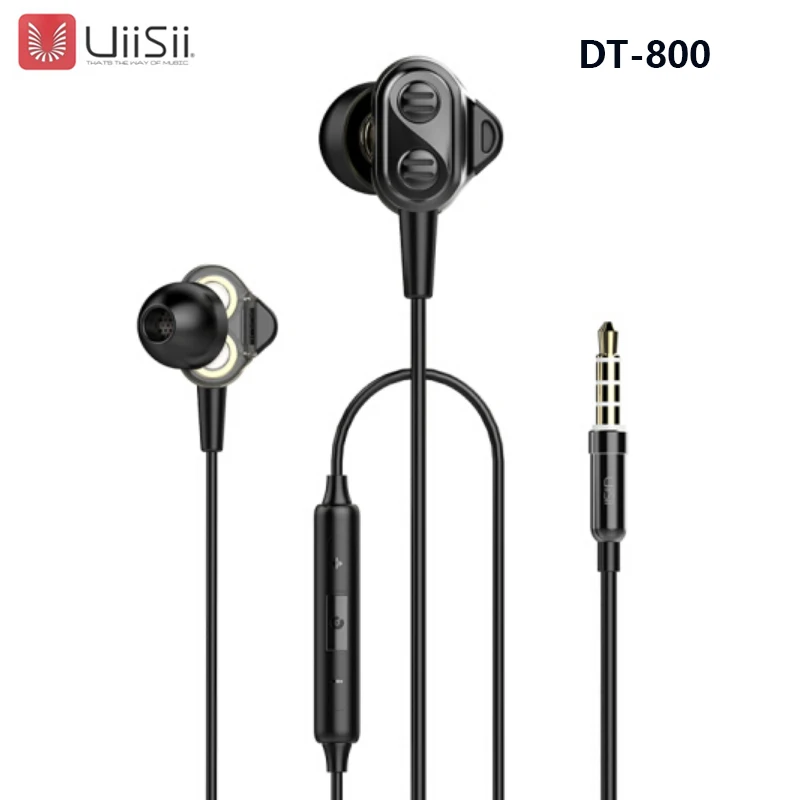 Черный UIISII DT800 наушники 2DD и 2BA 8 гибридные технологии HIFI тройной драйвер в ухо стерео с mi crophone для mi и iphone - Цвет: Черный