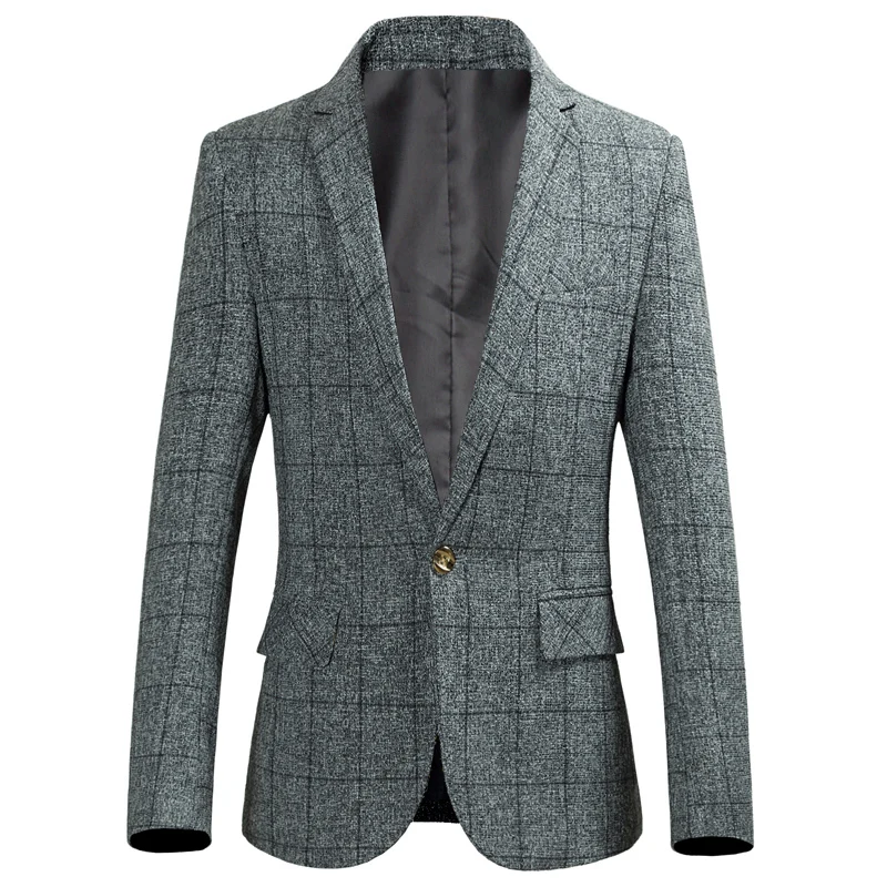 Блейзер мужской костюм 2019 модная куртка Мужская Slim Fit повседневные клетчатые