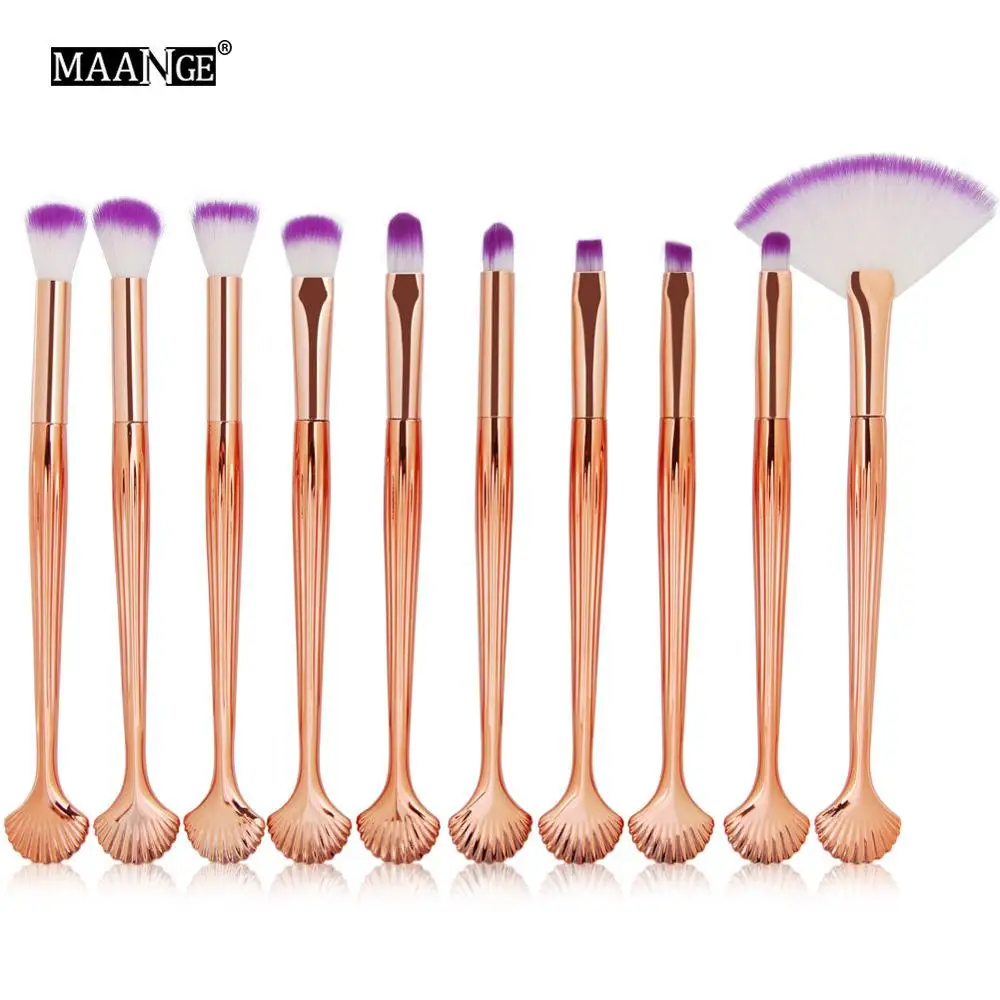 White purple MAANGE 10 шт. набор кистей для макияжа Русалочка рыбий хвост основа Пудра Тени для век макияж кисти контур Смешивание Косметические Кисти - Handle Color: White purple