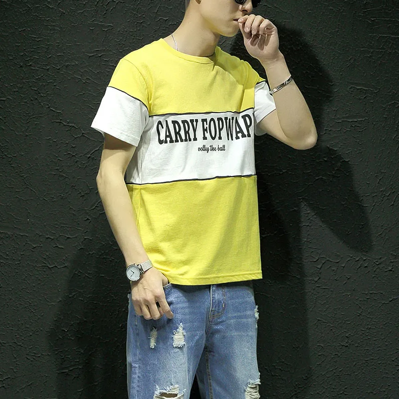 Новые Марка Лето Хлопок Футболки Мужчины Лоскутная Цвет Желтый С Коротким