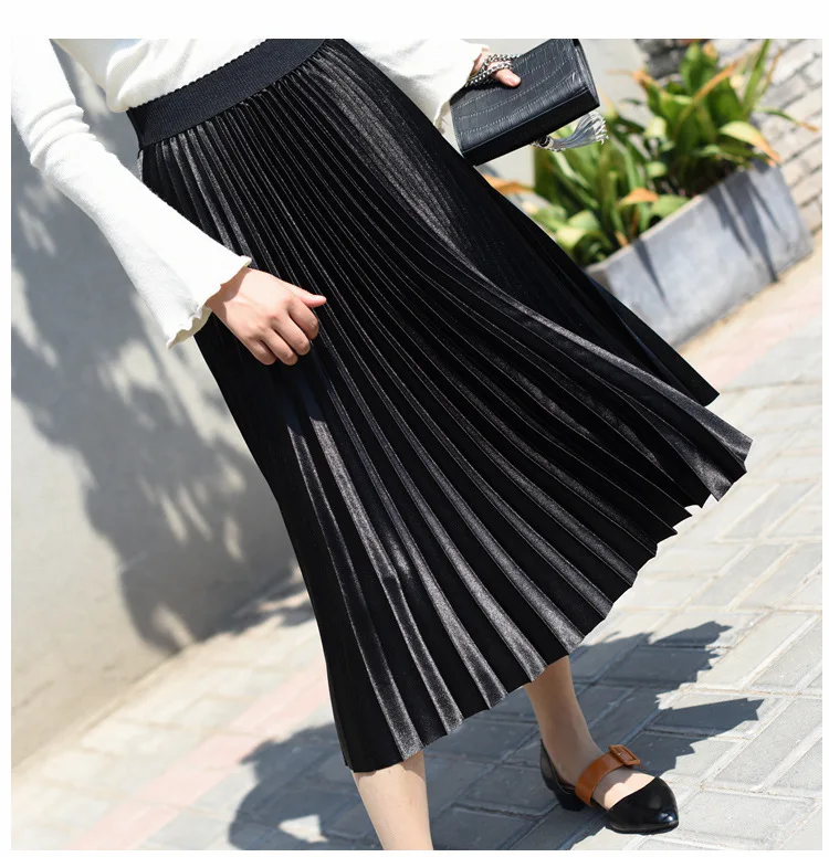 Женская плиссированная юбка пачка винтажная длинная с эластичной резинкой на
