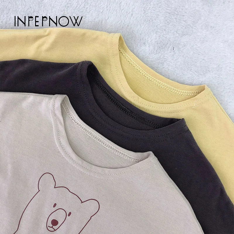 INPEPNOW/Детские футболки с принтом медведя и животных для девочек коллекция 2019 года