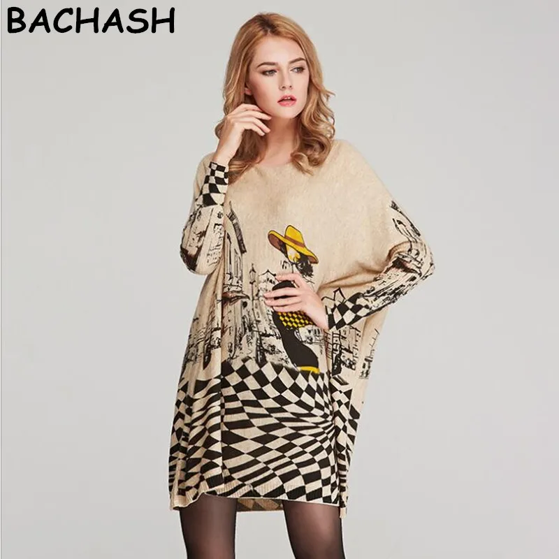 

New 2018 Autumn Long Women Sweater Casual Coat Batwing Sleeve Print Women's Sweaters Clothes Pullovers Fashion Pullover Clothing