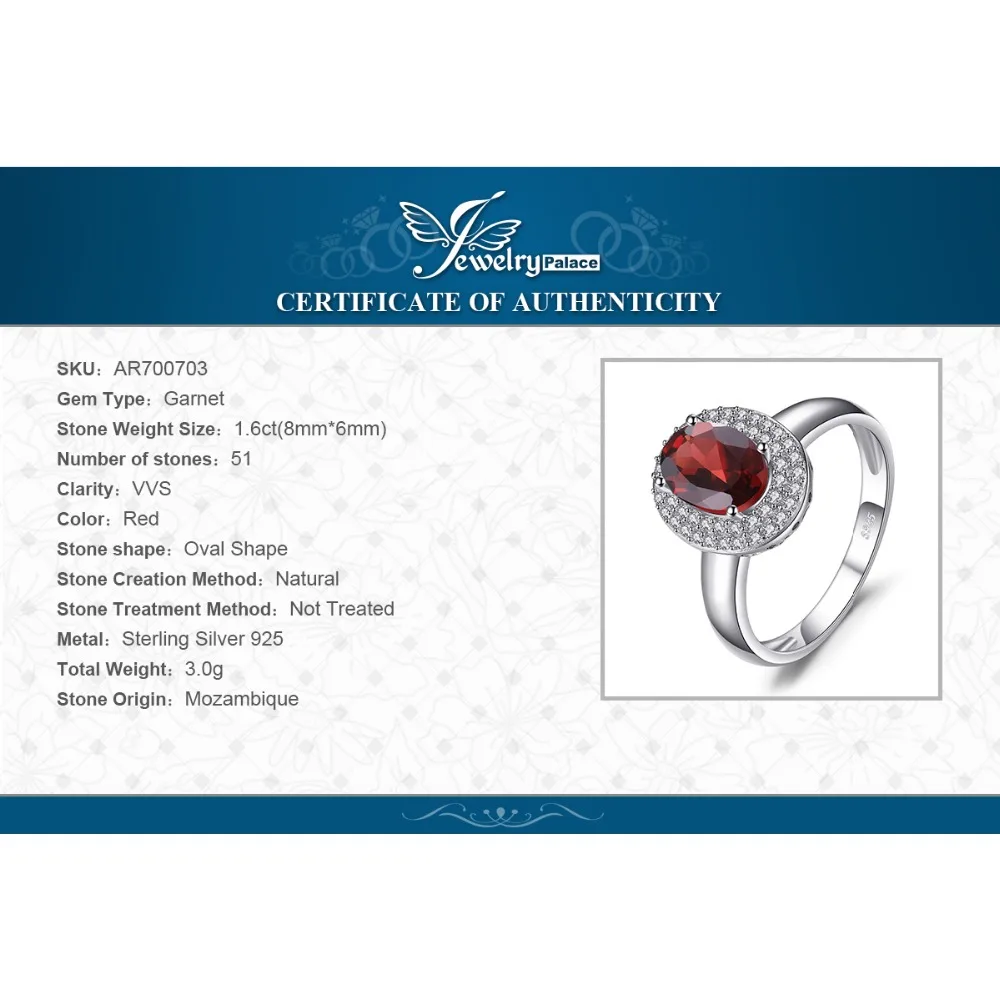 JewelryPalace классический 1.9ct натуральный красный гранат Halo Юбилей Обручение кольцо
