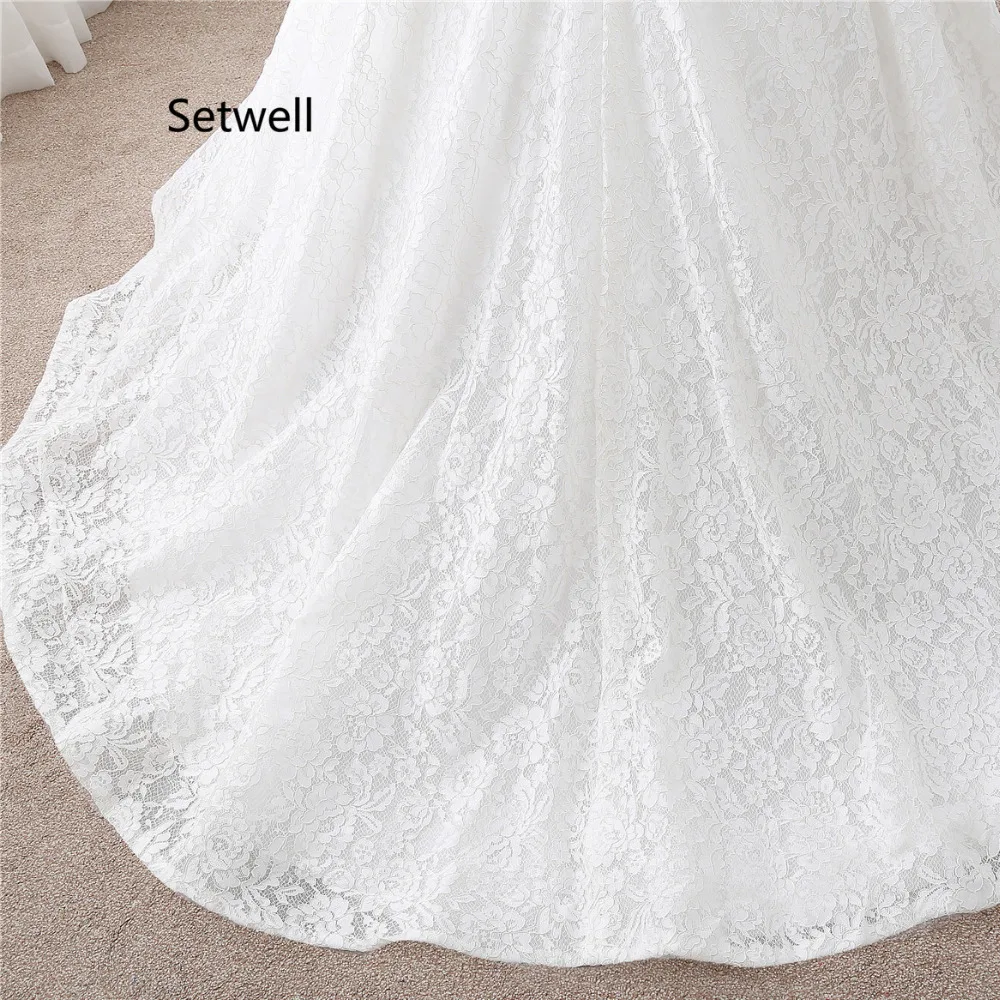 

Setwell Elegant Lace Wedding Dresses 2017 Illusion Half Sleeve Lace Up Back Ball Gown Wedding Dress