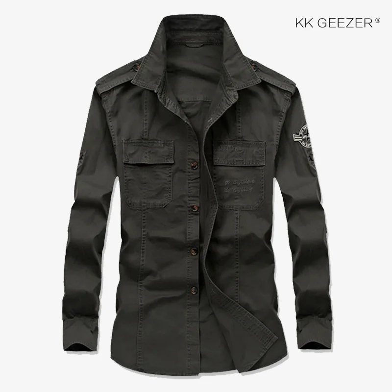 Мужские рубашки в стиле милитари с длинным рукавом осенняя Повседневная рубашка