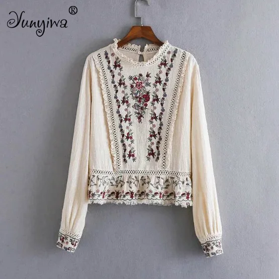 Yuuyiwa женские блузки рубашки модные кружевные воротнички сверхмощные Вышитые