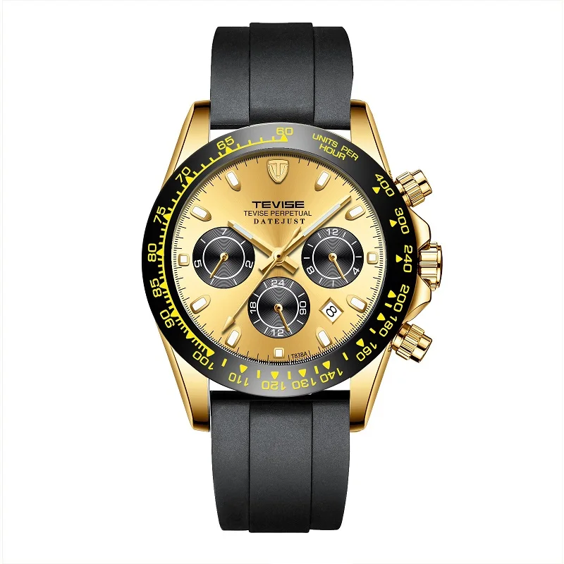 Gold Black Gold Мужские часы TEVISE T838A роскошные механические часы Дата Неделя Месяц красочные автоматические часы мужские часы Прямая поставка - Цвет: Gold Black Gold