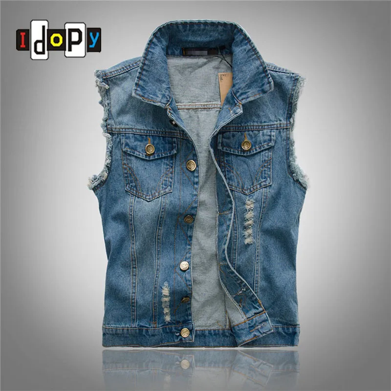 Жилет мужской джинсовый приталенный потертый винтажная потертая Потертая