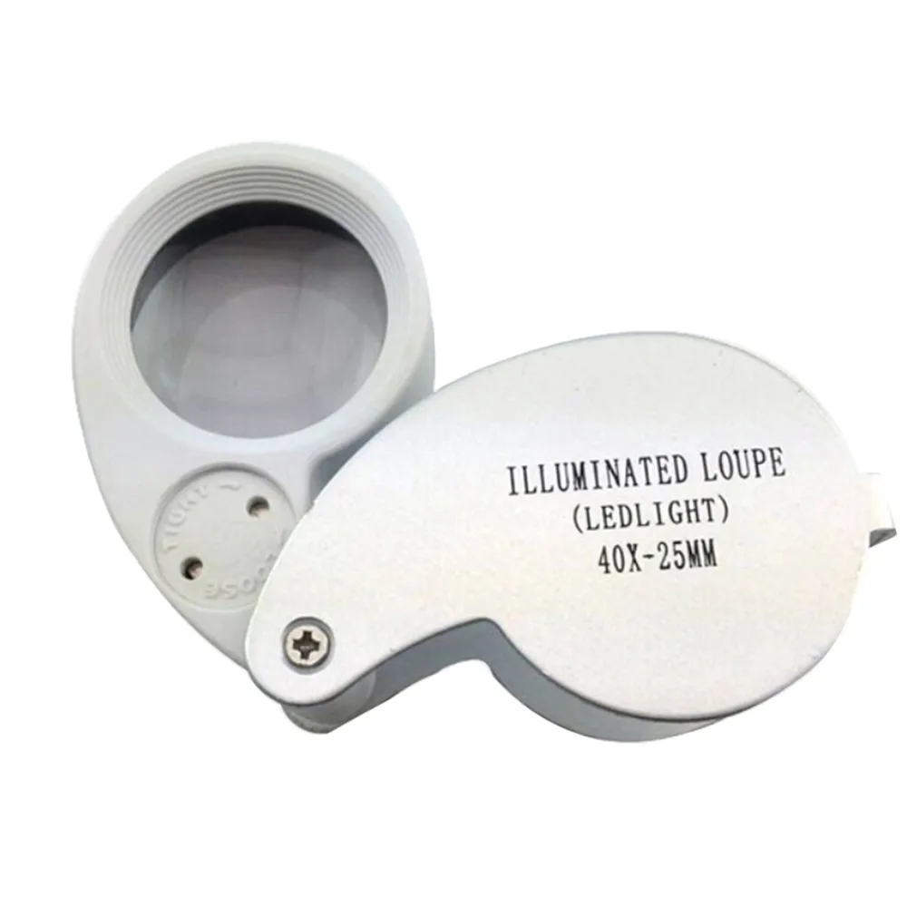 

40x25mm Portable Folding Magnifier Loupe Illuminated Magnifier Magnifying Glass Jewelry Coins Stamps Antiques With LED Light