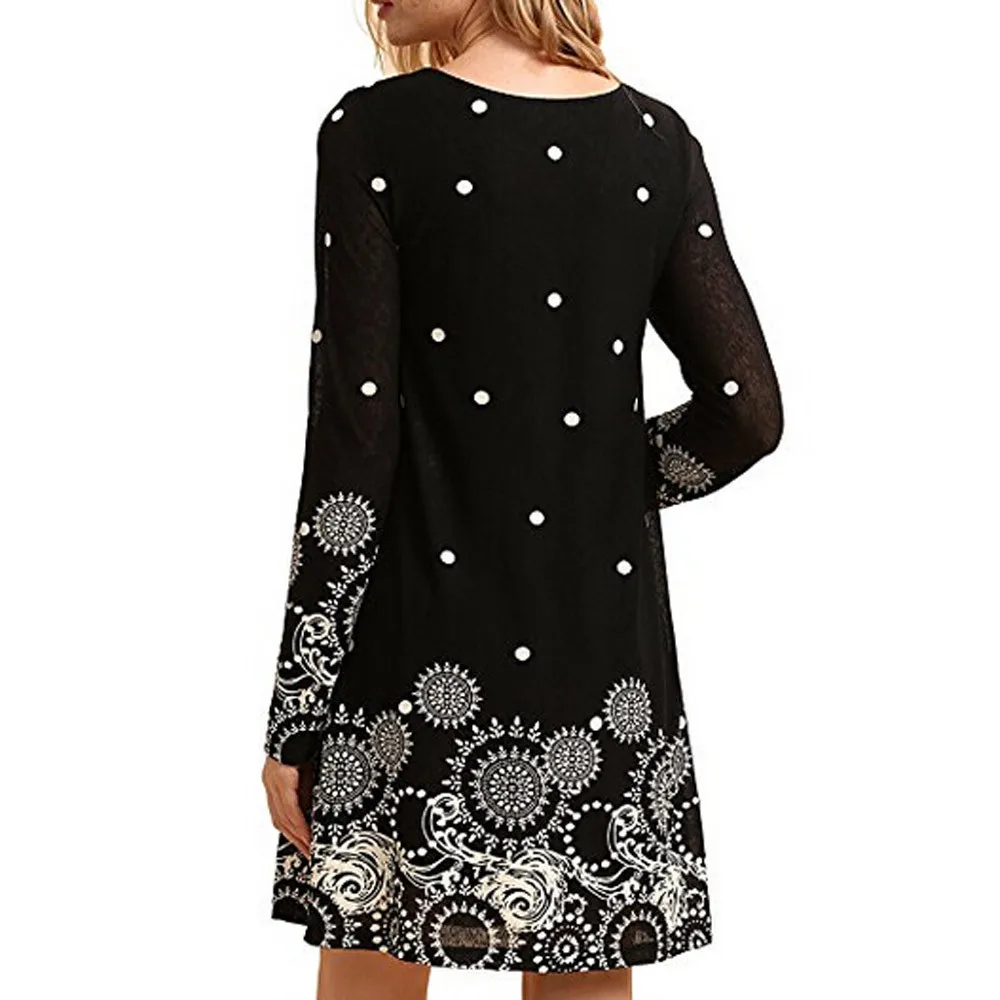 Женское платье с длинным рукавом и цветочным принтом повседневное Короткое мини