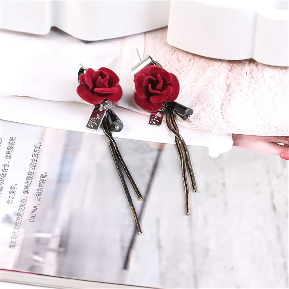 Серьги подвески CRLEY с красным цветком длиной 10 см женские модные длинные висячие