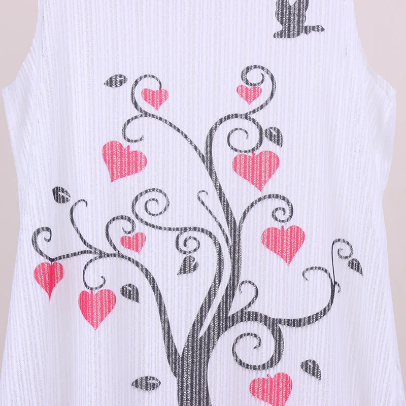 Женские майки с рисунком красных сердец и дерева модные женские летние платья 2016