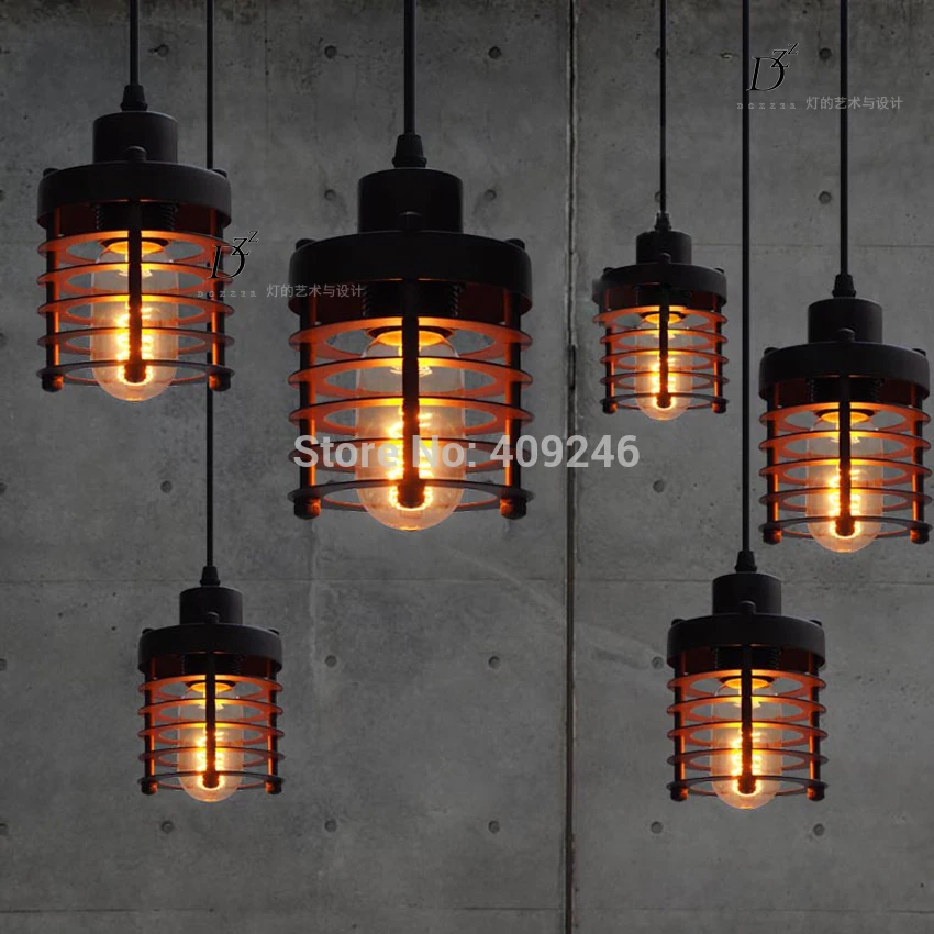 Винтажная большая люстра RH в стиле лофт 360 Вт черная/ржавчина с 6 подвесными