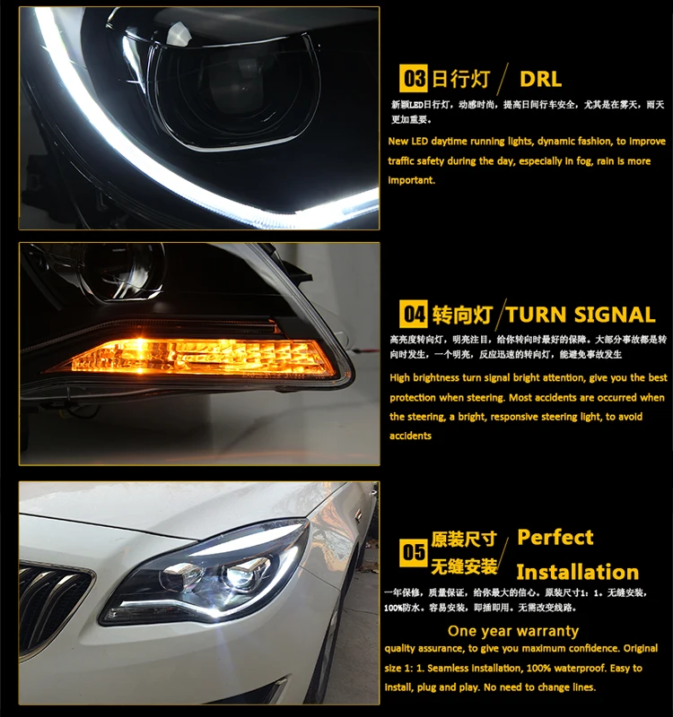 KOWELL автомобильный Стайлинг для BUICK Verano Regal Opel insignia светодиодный фары DRL Bi Xenon объектив дальнего ближнего света