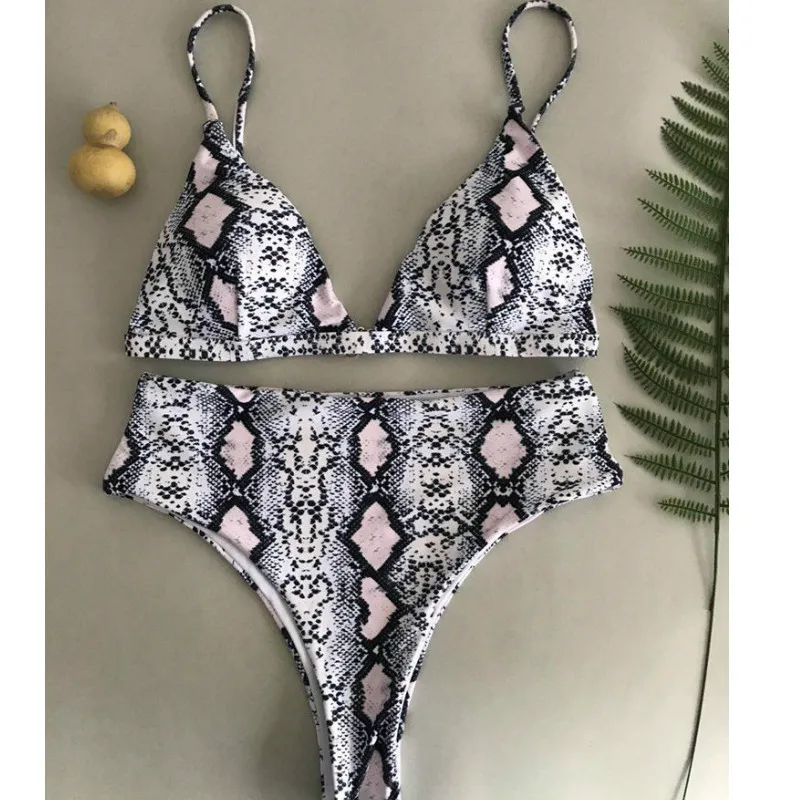 Женский купальник с высокой талией бикини подкладкой и леопардовым принтом
