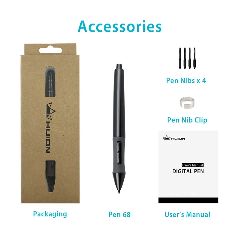 HUION PEN68 графические планшеты ручка Цифровая ручка сенсорный экран Стилус Батарейная ручка черный- P68
