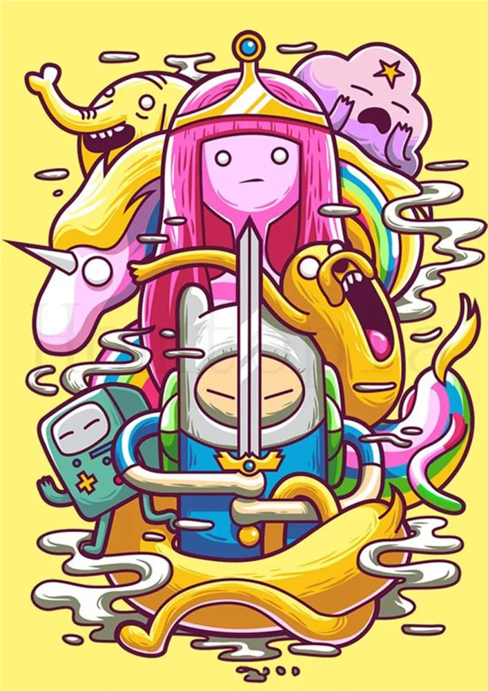 Adventure Time постеры, Мультяшные настенные наклейки, белая бумага с покрытием, принты для украшения дома, гостиной, спальни, бара, домашнего искусства, бренд