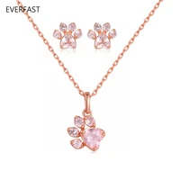 1 set lovely earring and necklace set cute rose gold color female dog cat paw print earrings necklace jewelry set korean style