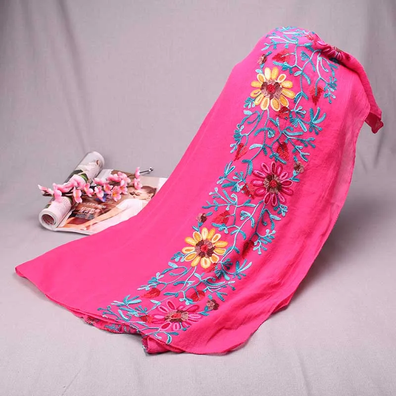 Q простой вышитый шарф из вискозы с цветочным принтом шаль индийской банданы