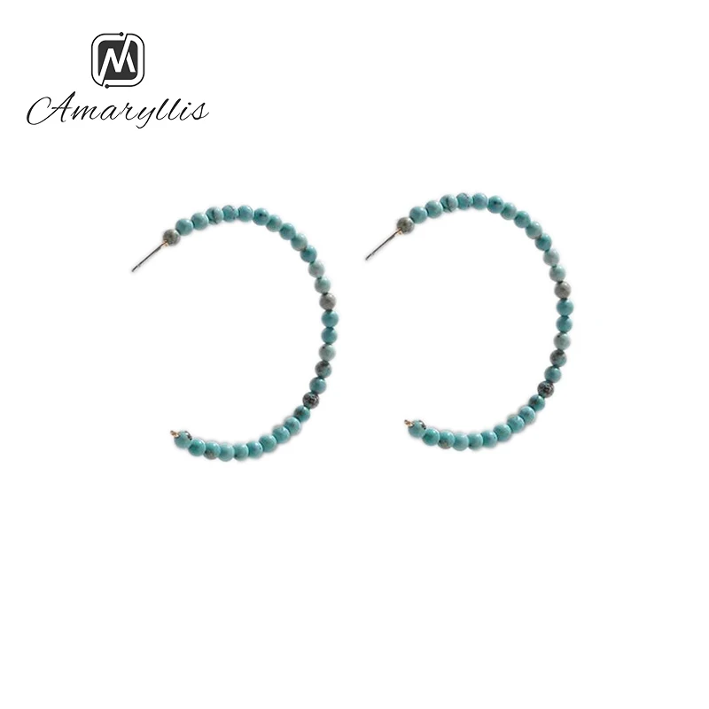 Серьги-гвоздики женские Amaiyllis с каменными бусинами